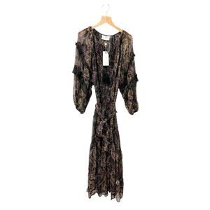 NWT Miss June Paris Black Purple Metallic Jacquard Maxi‎ Dress Women’s Free Size